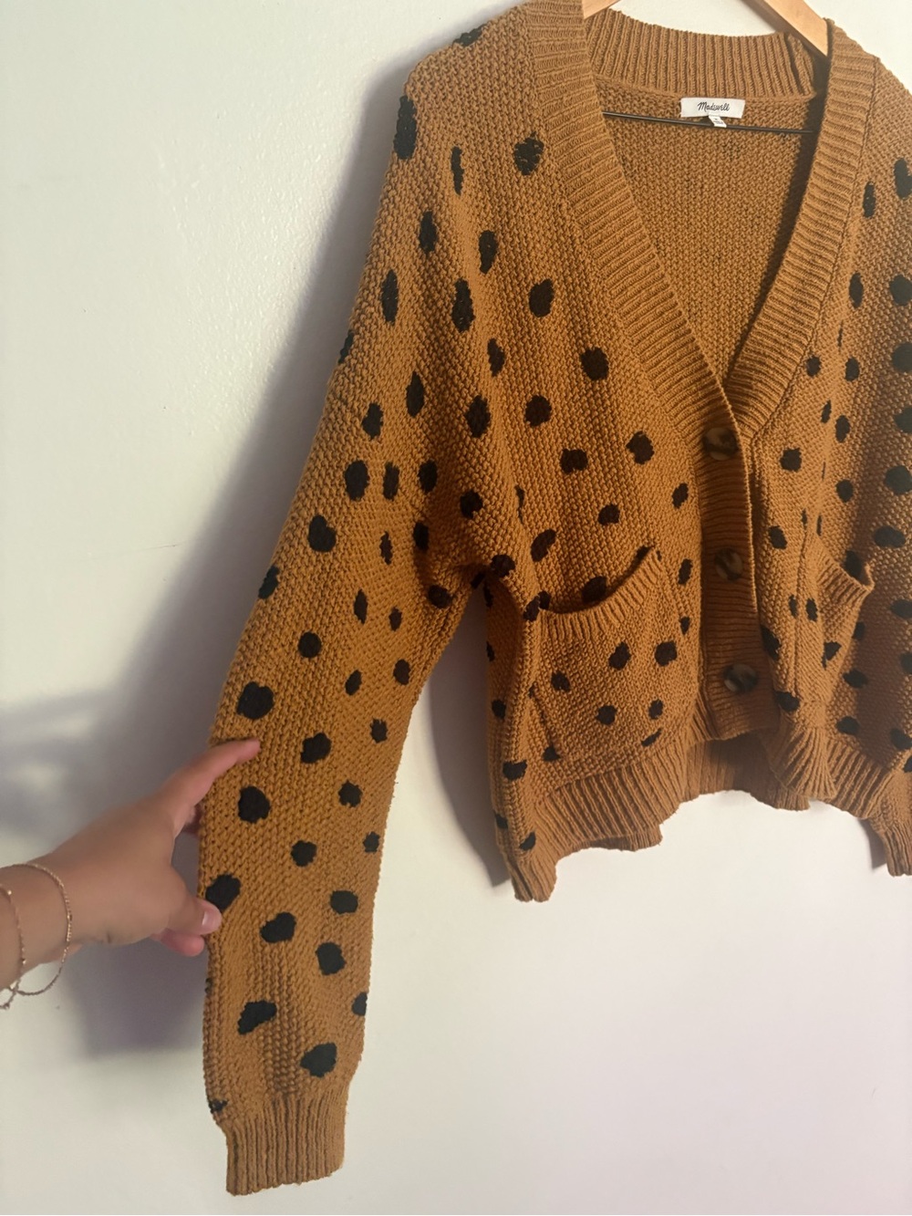 Madewell Mustard Polka Dotted Sweater Boho Chic Cardigan Women’s Medium EUC - Picture 2 of 7